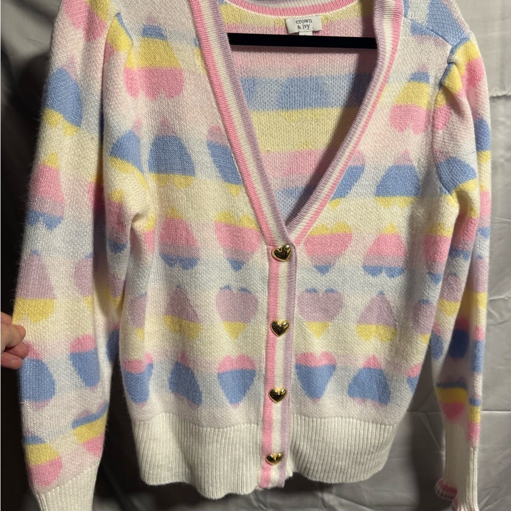 Crown & Ivy Pastel Heart Cardigan